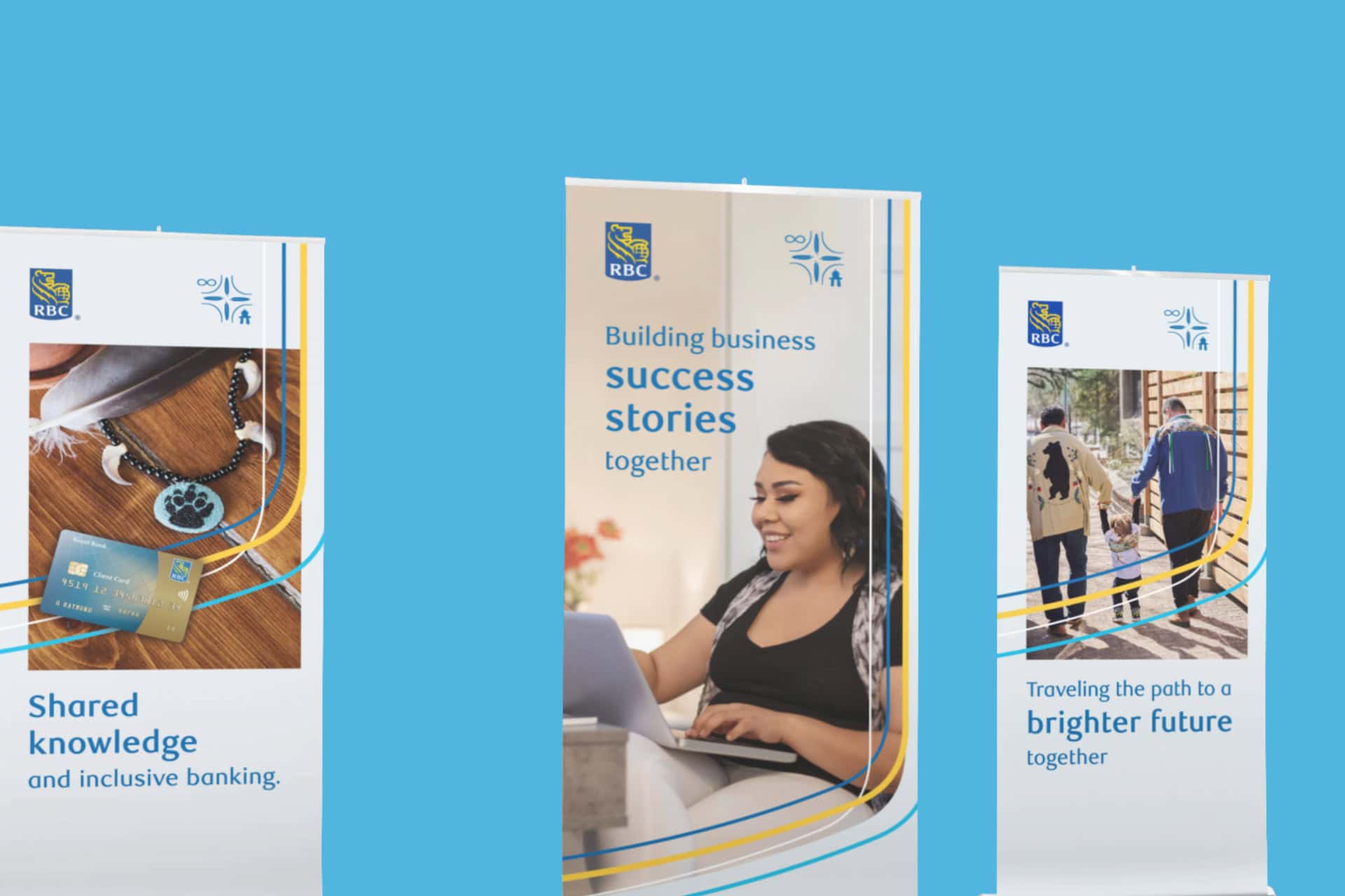 Mockups of stand up display banners showing A Chosen Journey branding.