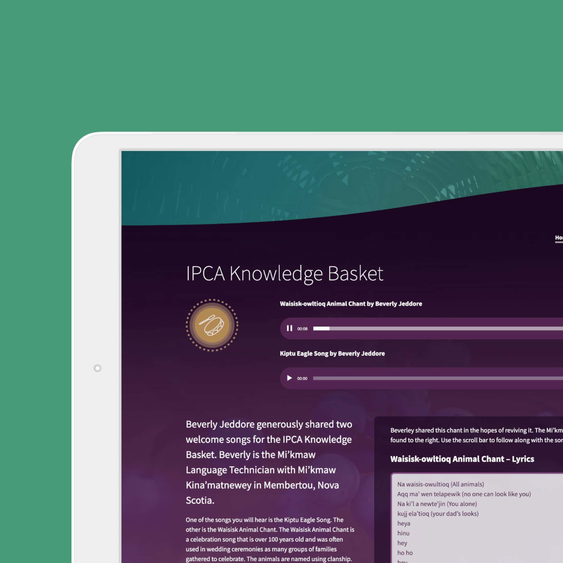 The IPCA website on a tablet screen
