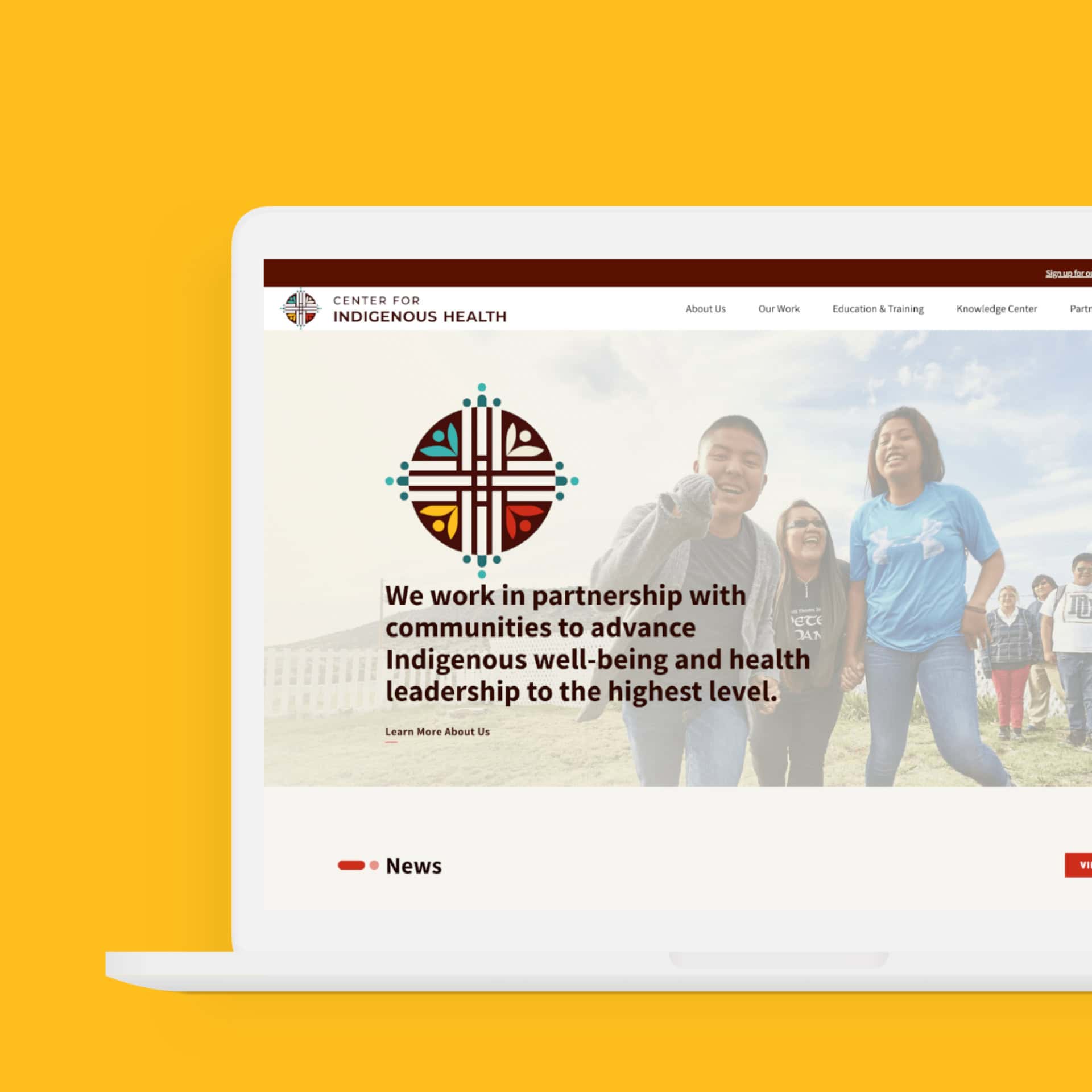 The Center for Indigenous Health website on a laptop screen showing the home page