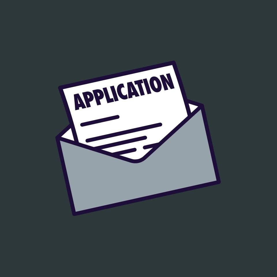 An icon in a service series. The icon features an application letter rising out of an envelope.