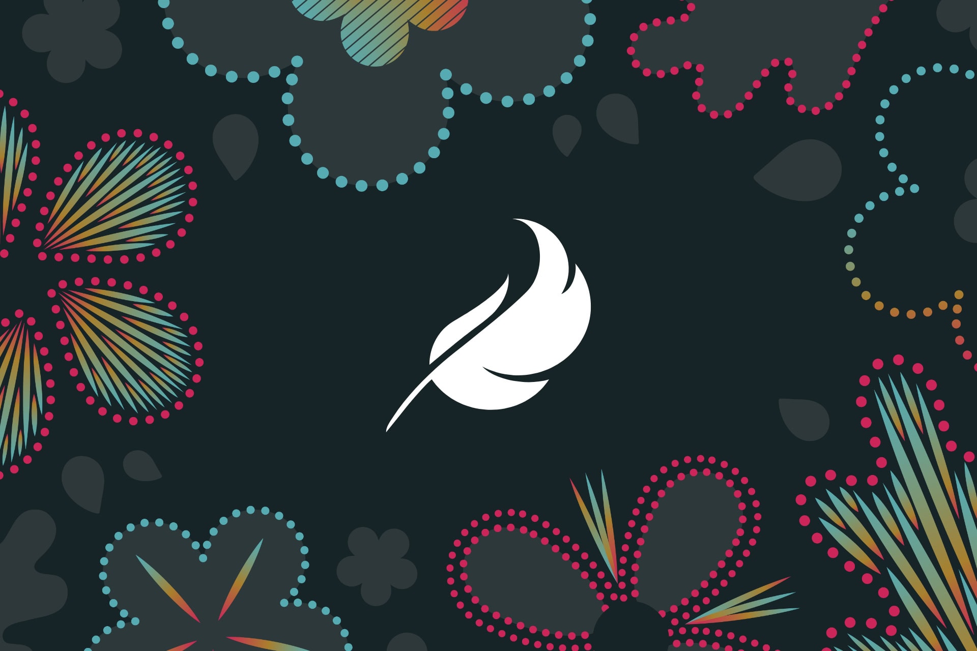 A white feather appears prominently in the foreground, surrounded by the DDP rebranded designs