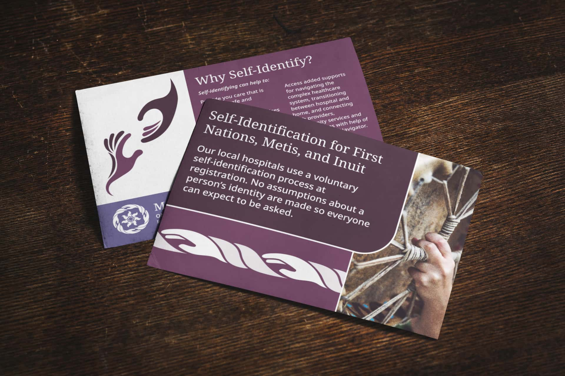 A post card sized flyer that reads "Self-Identification for First Nations, Metis, and Inuit"